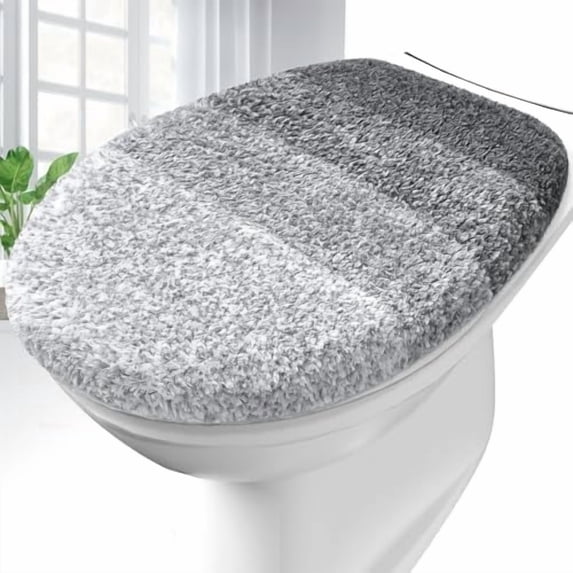 Soft Microfiber Bathroom Toilet Lid Cover, Machine Washable Seat Covers, Stays in Place Rubber Backing, Fits Most Round, Elongated and Oblong Lids, Gray