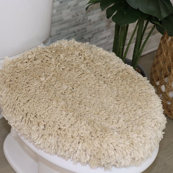 Soft Microfiber Bathroom Toilet Lid Cover, Machine Washable Seat Covers, Stays in Place Rubber Backing, Fits Most Round, Elongated and Oblong Lids, Home Decor Accessories, 18x18, Linen