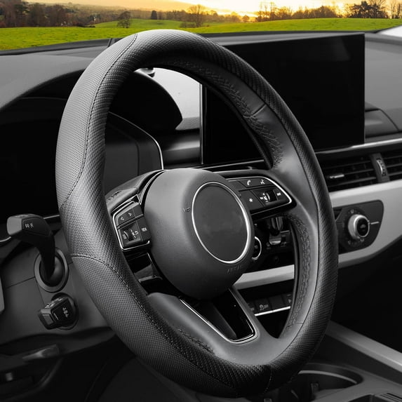 Soft Microfiber Leather Anti-Slip Car Steering Wheel Cover, Universal Fit 15 Inch for Women Girls, Fit Vehicles, Sedans, SUVS, Vans, Trucks - Black
