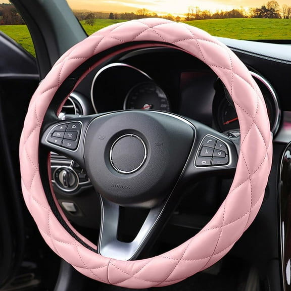 Soft Microfiber Leather Steering Wheel Cover, Universal 15 Inch for Women, Fit Vehicles Sedans SUVs Vans Trucks, Light Pink