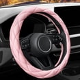 thumbnail image 1 of Soft Microfiber Leather Steering Wheel Cover, Universal 15 Inch for Women, Fit Vehicles Sedans SUVs Vans Trucks, Light Pink, 1 of 5