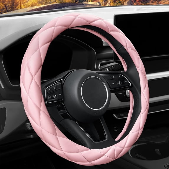 Soft Microfiber Leather Steering Wheel Cover, Universal 15 Inch for Women, Fit Vehicles Sedans SUVs Vans Trucks, Light Pink