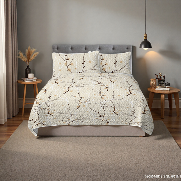 Soft Microfiber Quilt Set 3-Pieces, Tree Branch Pattern Bedding for Adults & Kids, Hypoallergenic All Season Comfort, Multiple Sizes