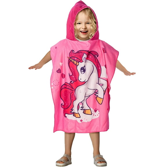 Soft Microfiber Swim Cover-ups for 2 to 7 Years Old Kids Hooded Bath Beach Poncho Towels