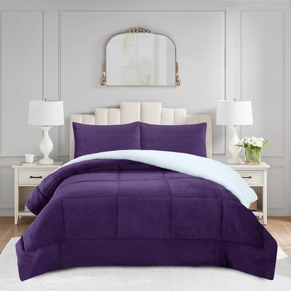 Soft Micromink Sherpa Comforter Set, 3-Piece Comforter Set – Fluffy Ultra Cozy, Warm, and Plush Reversible Comforter with 2 Pillowcase, Queen/King Size