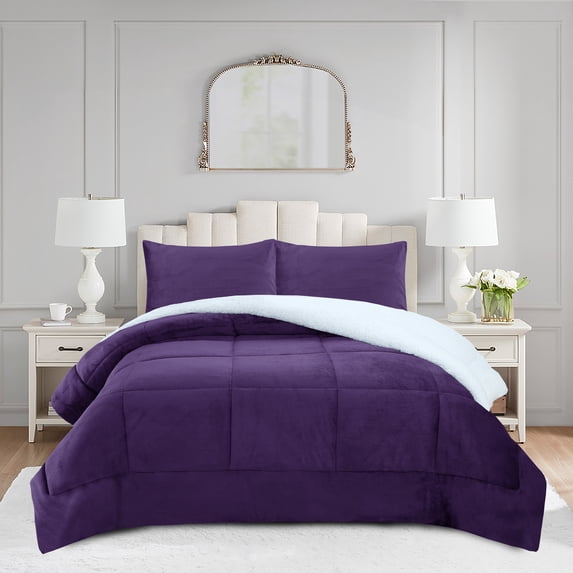 Soft Micromink Sherpa Comforter Set - 3-Piece Fluffy & Ultra Cozy Reversible Comforter with 2 Pillowcases | Warm Plush Bedding for Queen/King Size
