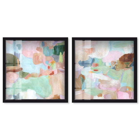 Soft Mirage Abstract Duet Shadowbox Print Modern Wall Decor Set by Art Remedy, Black Frame, 20 x 20