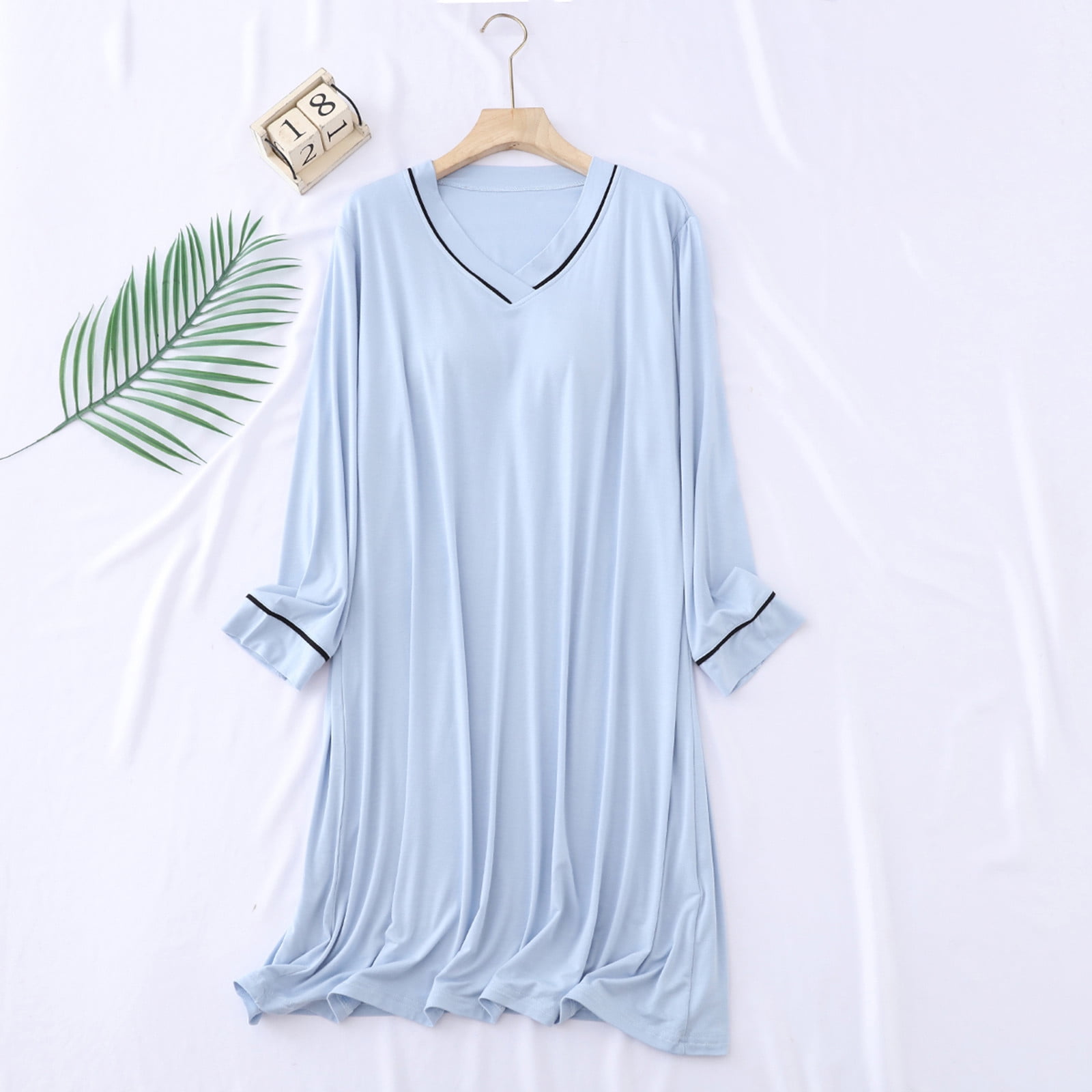 Soft Modal Nightgowns with Built in Shelf Bra Womens Long Sleeve Sleep