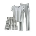 thumbnail image 1 of Soft Pajamas Set for Women 3 Piece Built in Bra Nightshirt Short Sleeve and Shorts, Long Pants Sleepwear (Large, Gray), 1 of 3