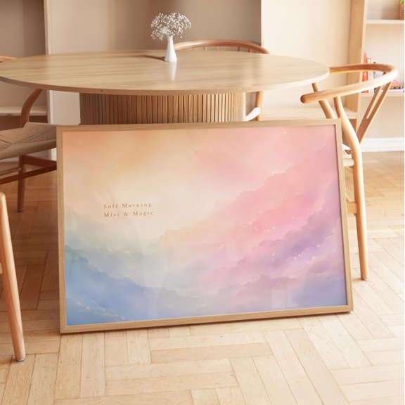 Soft Morning Mist Magic Poster Pastel Clouds And Sky Wall Art Landscape Format , Poster Print Only