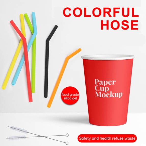 Soft Multipurpose Silicone Straws 6-Piece Set, Reusable Colorful Curved Tubes, Flexible and Durable,Environmentally Friendly, Ideal for Juices, Milk, and Smoothies, Sustainable Alternative