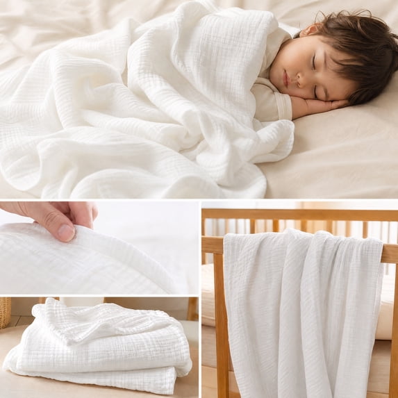 Soft Muslin Ruffle Throw Blanket, 36In Crinkled Blanket With Ruffle, Cozy Muslin Blanket For Bed or Couch, Vintage Bedding for Home Decor and Gifts