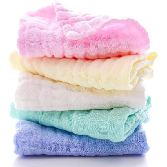 Soft Muslin Unisex Baby Washcloths for Daily Use,Natural Purified Cotton Baby Wipes 6 Layer Absorbent Soft Newborn Baby Face Towel for Sensitive Skin,Baby Registry as Shower 5 Pack 12x12 inches