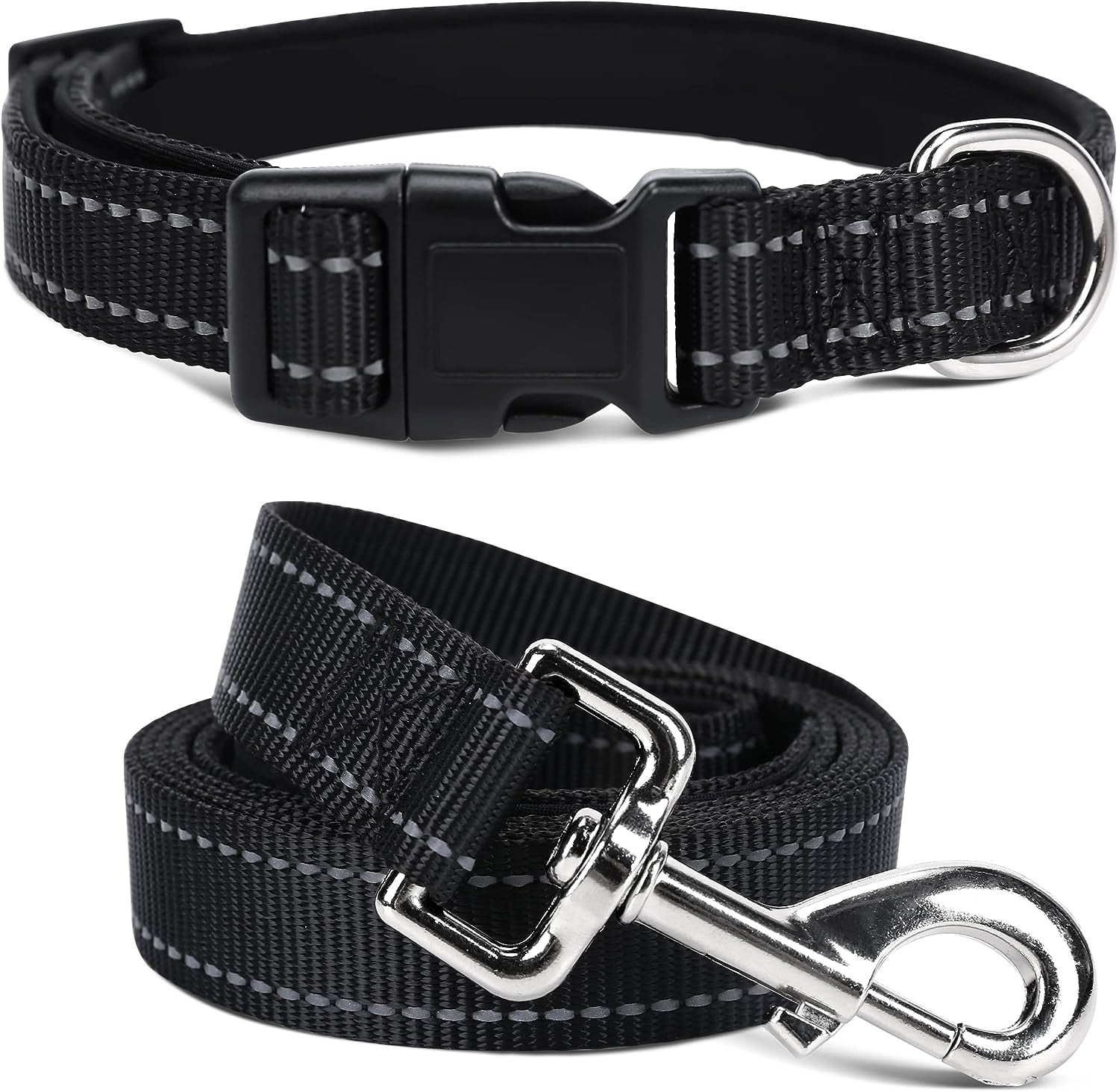 Soft Neoprene Padded Dog Collar and Leash Set for Small Medium Large