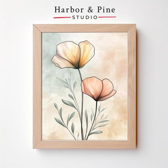Soft Neutral Wildflower Minimalist Pastel Floral Art Unframed Paper Print