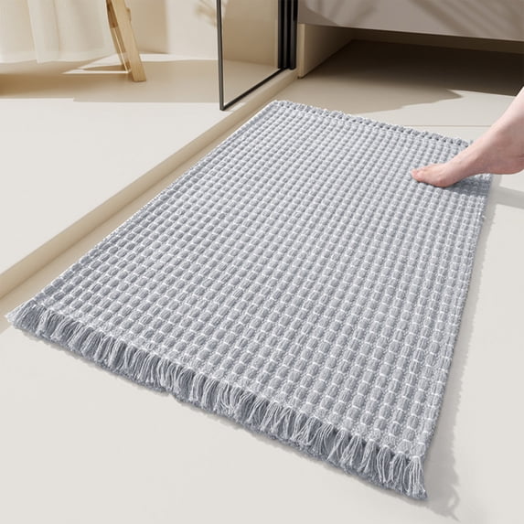 Soft Non-Slip Bathroom Floor Mat - Super Absorbent Microfiber Shag Rug, 60x40cm (23.6x15.7in), Machine Washable, Beige/Gray, Thick & Cozy for Bathroom, Vanity, Tub-Side