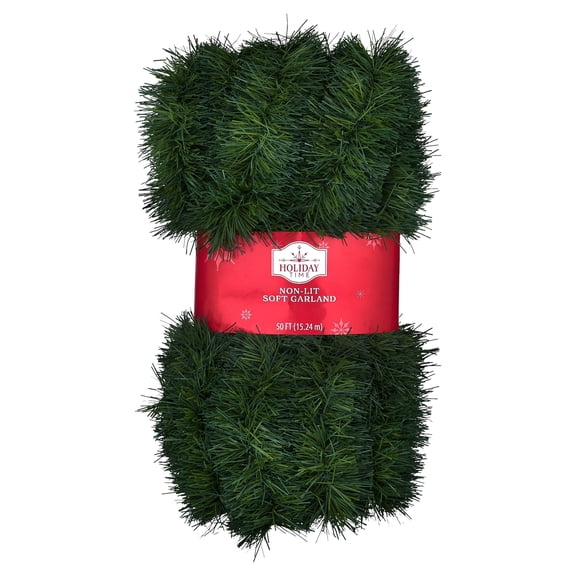 Soft Evergreen Unlit Artificial Christmas Garland, Green, 50', by Holiday Time