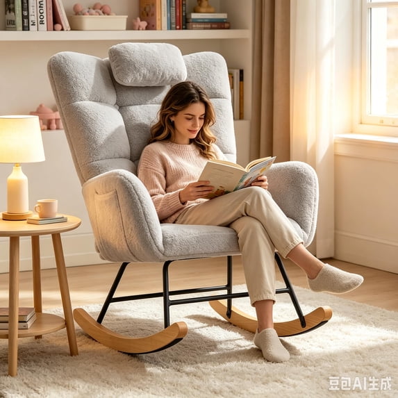 Soft Nursery Rocking Chair with High Back & Side Pockets, 250lbs Glider ...