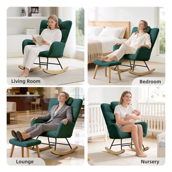 Soft Nursery Rocking Chair with High Back & Side Pockets, 250lbs Glider ...