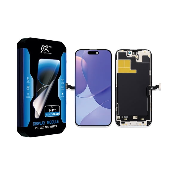 Soft OLED screen replacement kit (non-LCD) for iPhone 14 Pro, 6.1-inch Full HD Retina display, with Face ID touchscreen digitizer frame assembly.
