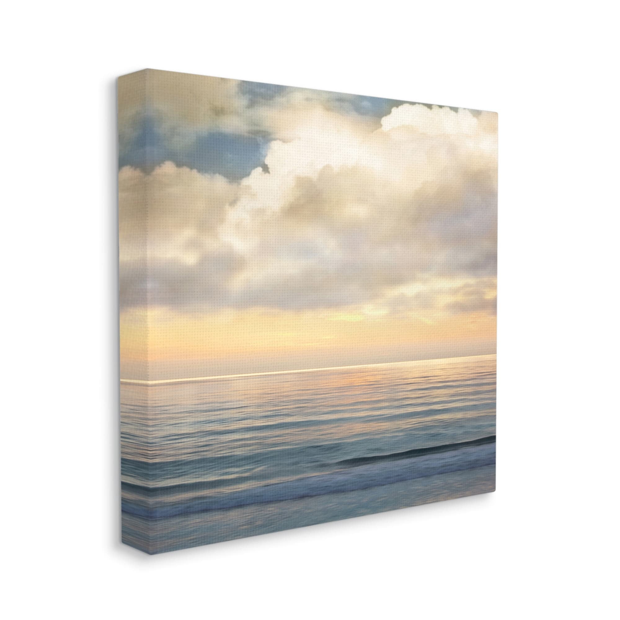 Soft Ocean Sunset Cloudy Nautical Horizon Landscape Gallery-Wrapped Canvas Print Wall Art, 17x17