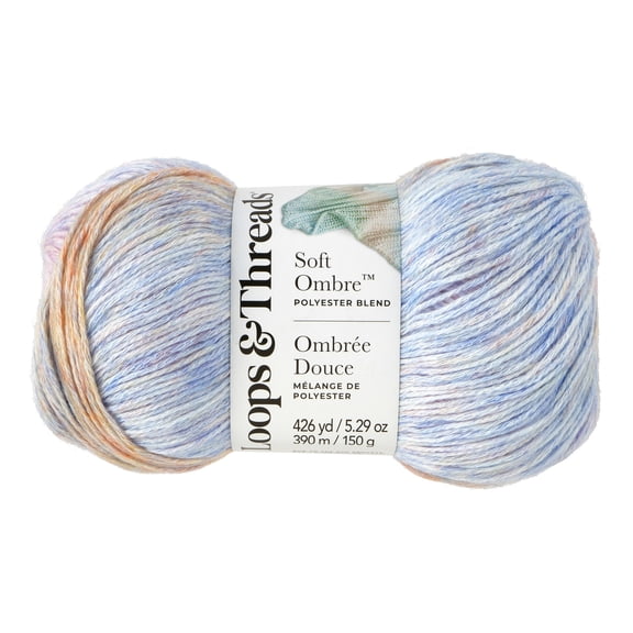 Loops & Threads Soft Ombre Yarn - Light (3) Polyester Acrylic Blend, Soft Gradient Yarn for Knitting & Crochet Blankets, Hats, Shawls & Accessories, 426 yd / 5.29 oz Skein, 6 Pack