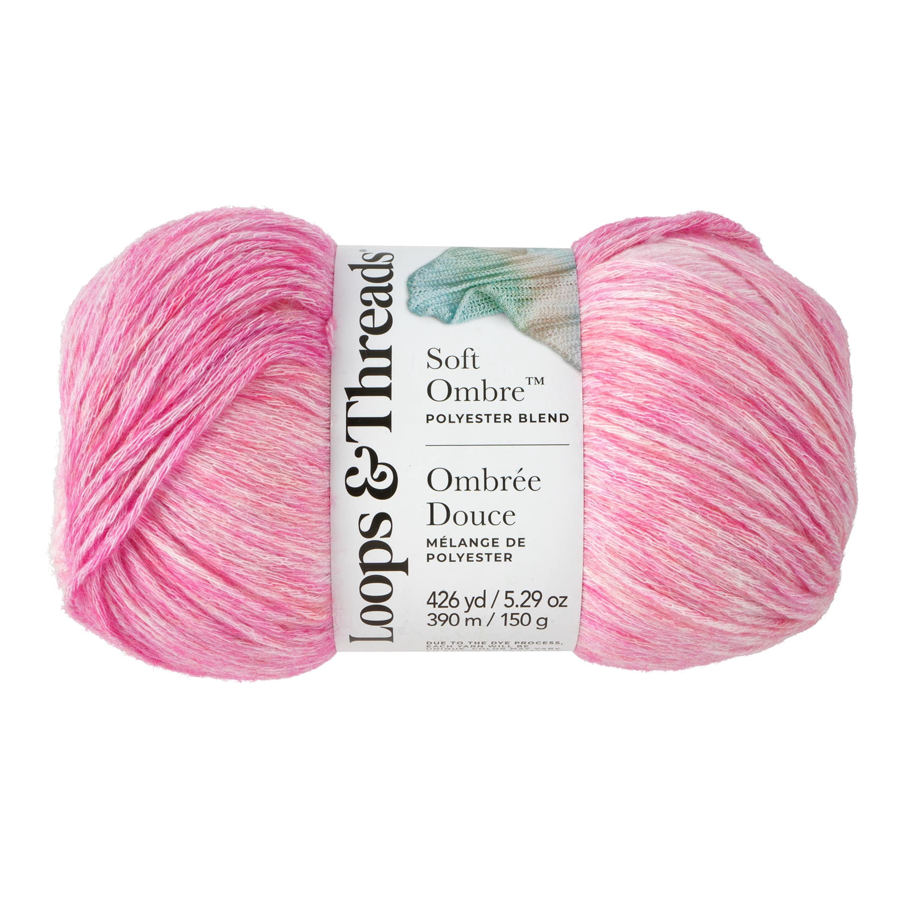 Loops & Threads Soft Ombre Yarn - Light (3) Polyester Acrylic Blend, Soft Gradient Yarn for Knitting & Crochet Blankets, Hats, Shawls & Accessories, 426 yd / 5.29 oz Skein, 6 Pack