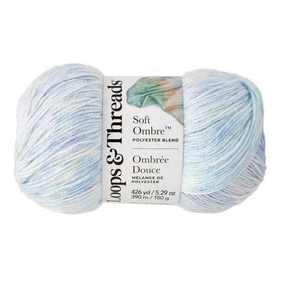 Soft Ombre Yarn by Loops & Threads – Light Polyester Acrylic Blend for Knitting & Crochet - Soft Gradient Yarn for Blankets - Hats - Shawls & Accessories - Dark Blue White Ombre