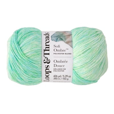 Soft Ombre Yarn by Loops & Threads – Light Polyester Acrylic Blend for Knitting & Crochet - Soft Gradient Yarn for Blankets - Hats - Shawls & Accessories - Emerald White Ombre
