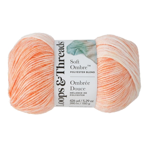 Soft Ombre Yarn by Loops & Threads – Light Polyester Acrylic Blend for Knitting & Crochet - Soft Gradient Yarn for Blankets - Hats - Shawls & Accessories - Tangrine White Ombre