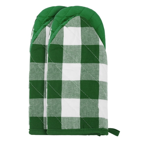 Soft Oven Mitts, Heat Resistant Cooking Gloves, Thick Cotton Lining, Gripping for Baking, Grilling, 2 Pcs Kitchen Mitts Green 11.4x5.9inch