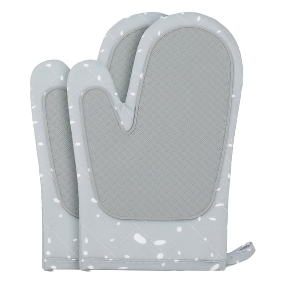 Soft Oven Mitts, Heat-Resistant Cooking Gloves, Thick Cotton Lining, Gripping for Baking, Grilling, 2Pcs Kitchen Mitts Misty Gray 10.6x5.9inch