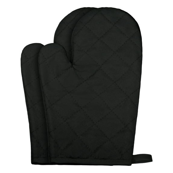 Soft Oven Mitts, Heat Resistant Cooking Gloves, Thick Cotton Lining, Gripping for Baking, Grilling, Kitchen Mitts Set of 2 Black 10.6x6.7inch