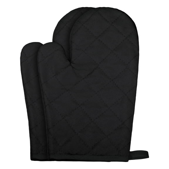 Soft Oven Mitts, Heat Resistant Cooking Gloves, Thick Cotton Lining, Gripping for Baking, Grilling, Kitchen Mitts Set of 2 Black 10.6x6.7inch