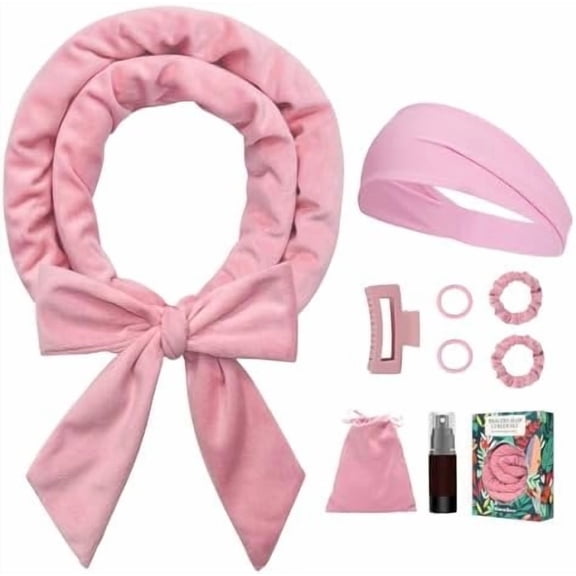 Soft Overnight  Headband, 70" Hair Curlers Ribbon Wrap for Long Hair with 9 count Rods and Yoga Strap -