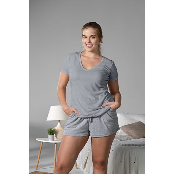 Cherryloom soft PJ v-neck tee and drawstring shorts PJ set in heather gray