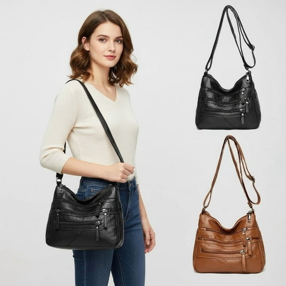 Soft PU Leather Crossbody Purse for Women, Multi-Pocket Messenger Shoulder Bag , Lightweight Everyday Travel Handbag (Brown2)