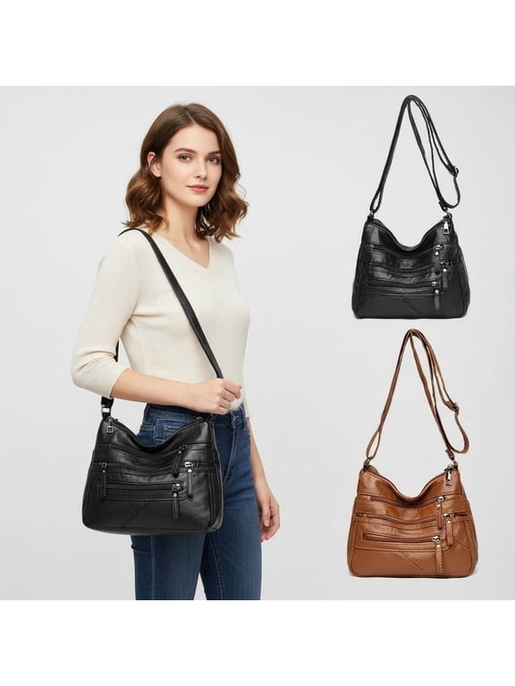 Soft PU Leather Crossbody Purse for Women, Multi-Pocket Messenger Shoulder Bag , Lightweight Everyday Travel Handbag (Brown2)