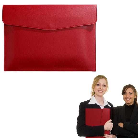 Soft PU Leather File Organizer, A4 Document Folder With Pen Holder & Card Slots, Magnetic Closure Portfolio For Professionals, Students, & Travelers, Red, 13" x 9.6", By Harlik