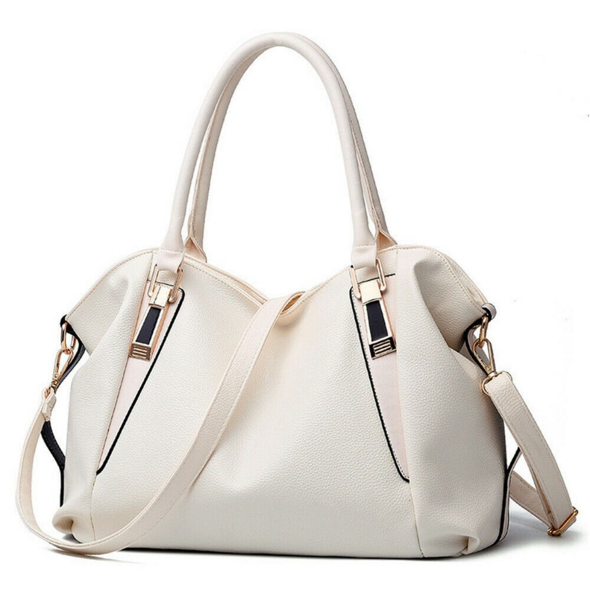 Soft PU Leather Handbag - Lightweight Shoulder Tote with Reinforced Bottom, White