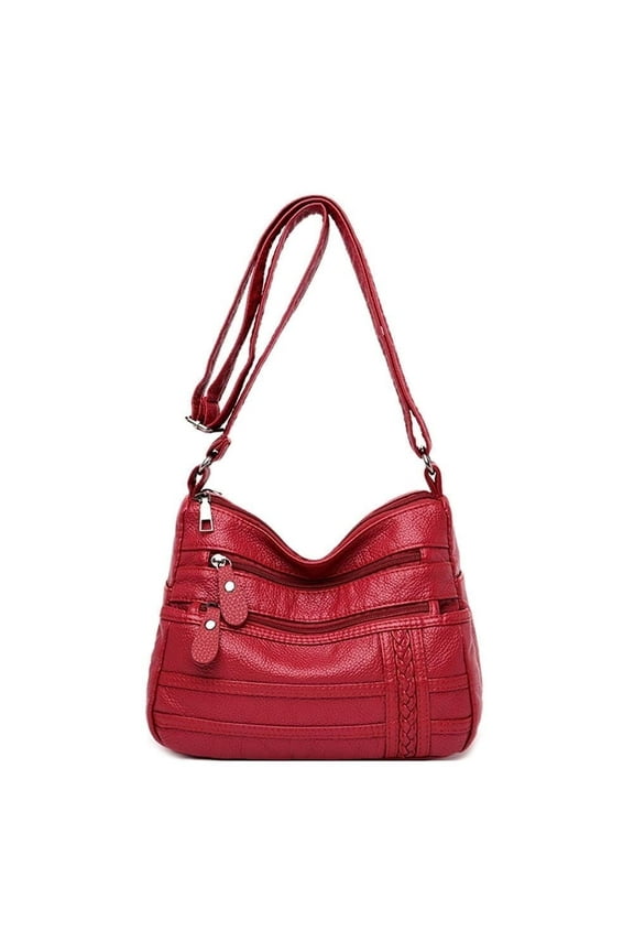 Women Crossboby Bag Soft PU Leather Shoulder Bag for Women Multi-Pocket Shoulder Handbags Pouch ﻿(Red)
