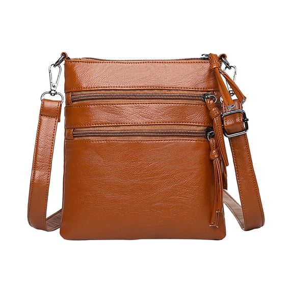 Soft PU Leather Women Crossbody Bag,Adjustable Long Strap Shoulder Purse,Multi Zipper Pocket Organizer,Lightweight Compact Carry Bag,Daily Commute Travel Essentials,Elegant Women Fashion Purse
