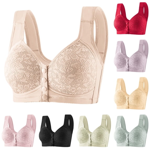 Soft Padded Front Closure Bra Women Comfortable Wireless Steel Vest Style Plus Size Everyday Wear, 42, Beige