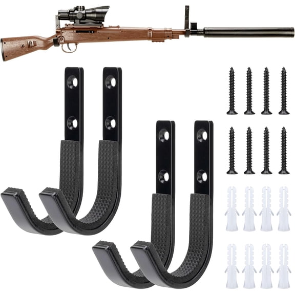 Soft Padded Horizontal Metal Wall Mount Gun Rack, Heavy Duty Storage Hook for Shotgun Rifle Archery Bow Sword Display