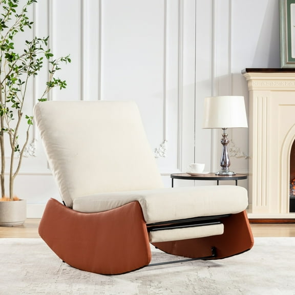 Soft Padded Rocking Chair - Modern Look And Comfort, Orange Upholstered Comfortable For Reading Time,