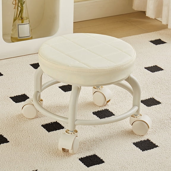 Soft Padded Rolling Stool with Swivel Wheels , Low Profile Mobility Stool for Home , Kitchen , Bathroom , Pedicure , Crafting & Small Spaces – Comfortable Round Rolling Seat for Multi-Purpose
