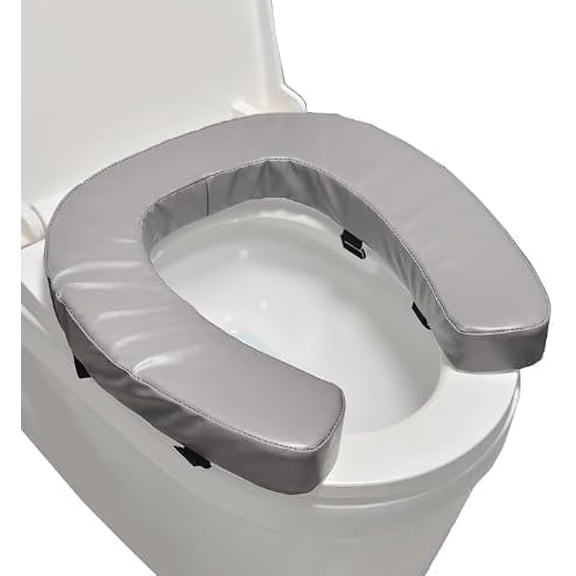 Ristpal Soft Padded Toilet Seat Cushion with 2-Inch High-Density Foam & Waterproof PU Fabric, U-Shape Padded Toilet Cushion - Secure Hook & Loop Tape, Fits Standard/Elongated Toilets (Grey)