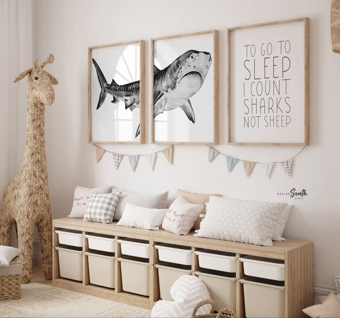 Shark Project Drawings Soft Painted Shark Counting Sharks Quote Wall Art Prints, Nursery Decor ...