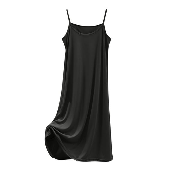 Soft Pajama New Nightgowns for Women Spaghetti Strap Nightdress Full Slip Sleep Dress Sleeveless Pajama Comfy Chemise Black XL