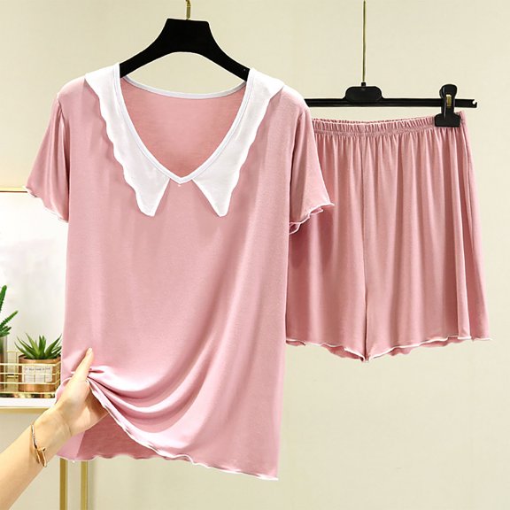 Soft Pajama Set for Women 2 Piece Loungewear Outfits Short Sleeve T-Shirt Tops and Shorts Comfy Sleepwear Nightwear XXL